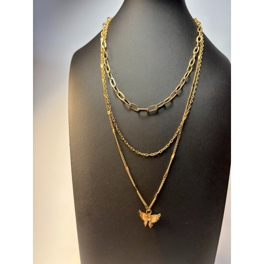 Necklace Vintage‎ Multi Strand Gold Tone Gorgeous Clasp Butterfly Pendant Y2K